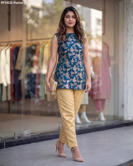 Banarasi Brocade Kurti Pant Set Short Kurti!