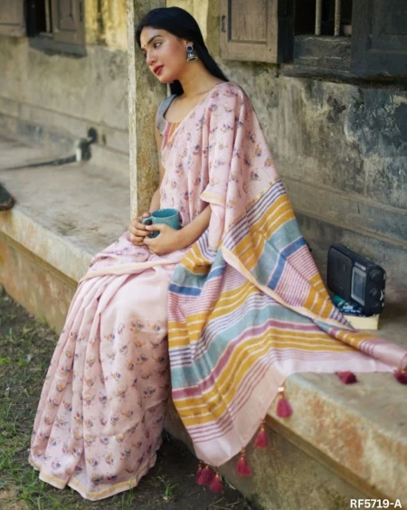 Elegant Mul Cotton Silk Printed Saree with Unstitched Blouse – Stylish Traditional Wear!