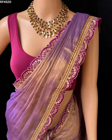 Cotton Mul Mul Tissue Silk Saree with Raw Silk Blouse & Fancy Lace Border