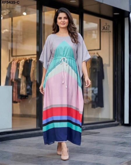 Fendy Crepe Printed Kaftan Stylish Summer Wear Comfortable Ethnic Outfit!