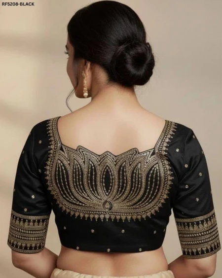 Designer Vichitra Silk Readymade Blouse with Lotus Embroidery & Sequins!