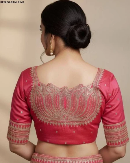 Designer Vichitra Silk Readymade Blouse with Lotus Embroidery & Sequins!