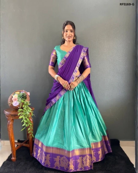 Cotton Woven Lehenga Choli with Georgette Dupatta & Fancy Lace Border!