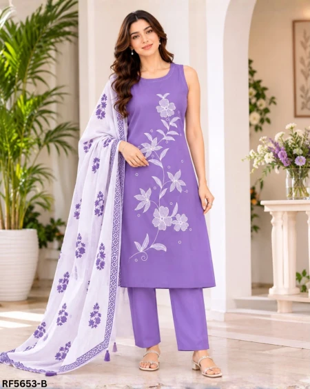Heavy Rayon Slub Embroidered Kurti Set with Linen Digital Print Dupatta