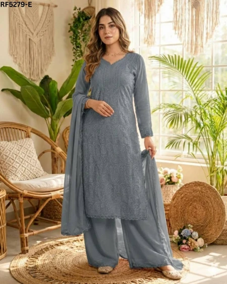 Elegant Faux Georgette Gown with Chikankari Embroidery & Dupatta!