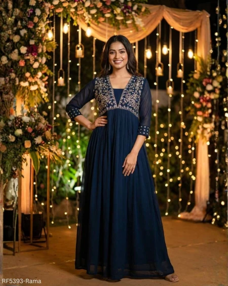 Elegant Heavy Georgette Embroidered Gown with Full Lining!