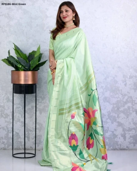 Elegant Paithani Silk Saree with Golden Zari & Meenakari Motifs!