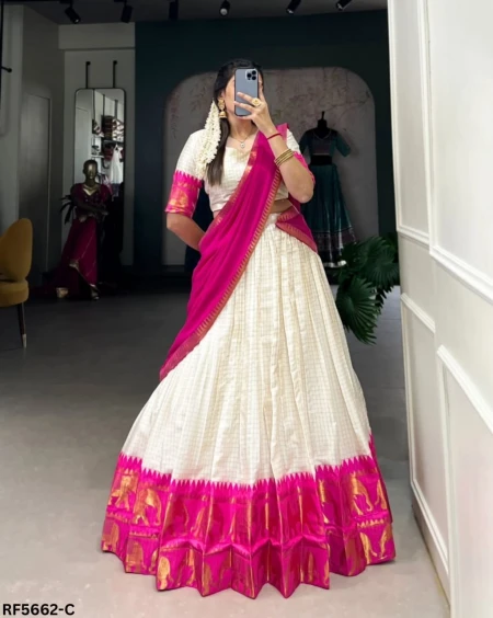 Poly Cotton Zari Weaving Lehenga Set with Georgette Dupatta Elegant Bridal & Festive Wear for Women!