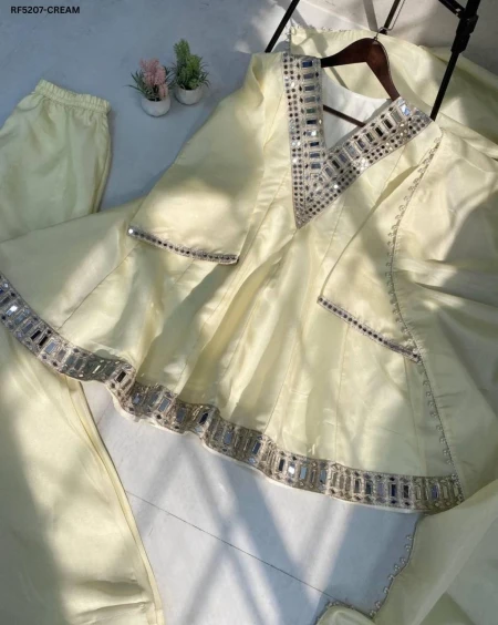 Elegant Cosmos Kurti Set with Real Mirror Embroidery & Palazzo!