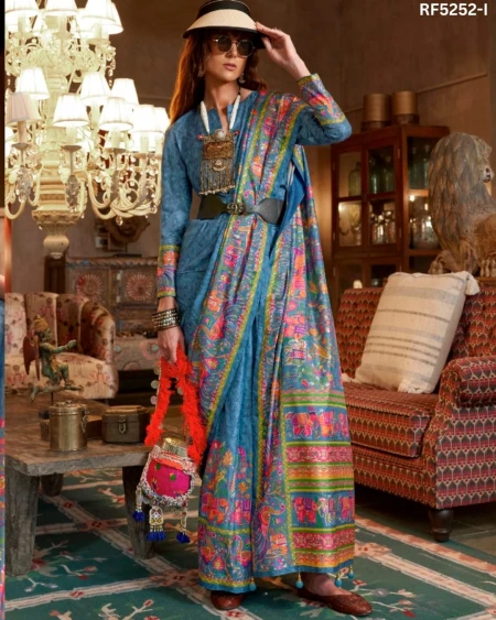 Shine with Every Step – P.V Silk Saree with Position Print & Star Work!