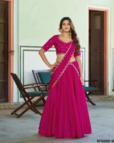 Soft Chinnon Silk Embroidered Lehenga Set Elegant Bridal & Festive Wear for Women!