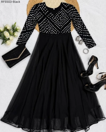 Georgette Embroidered Gown with Crepe Inner!
