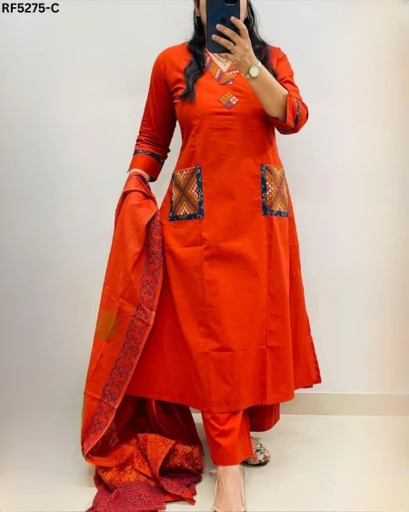 Elegant Pure Cotton Kurti Set with Mul Cotton Dupatta!