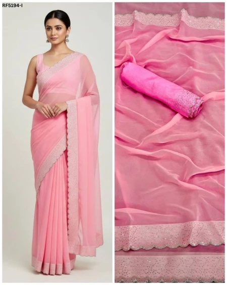 Elegant Heavy Fox Georgette Saree with Hotfix Work!