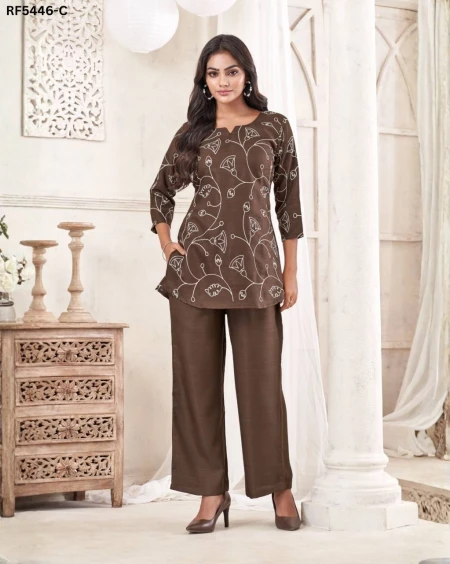 Cotton Blend Dori Embroidered Short Kurti Pant Set Elegant Ethnic Wear!