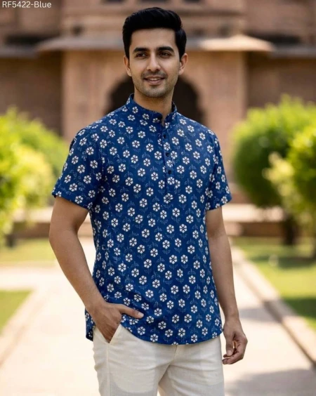 Cotton Printed Jippa Half Sleeves Casual Traditional Ethnic Wear Kurta for Men!