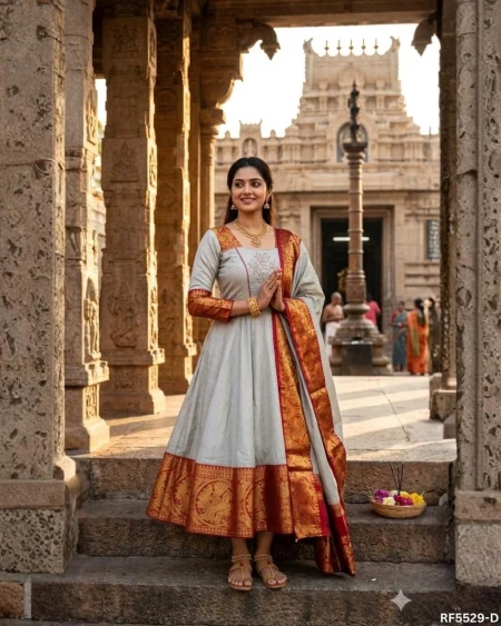 Kanchi Cotton Gown set with Lace Border Dupatta!