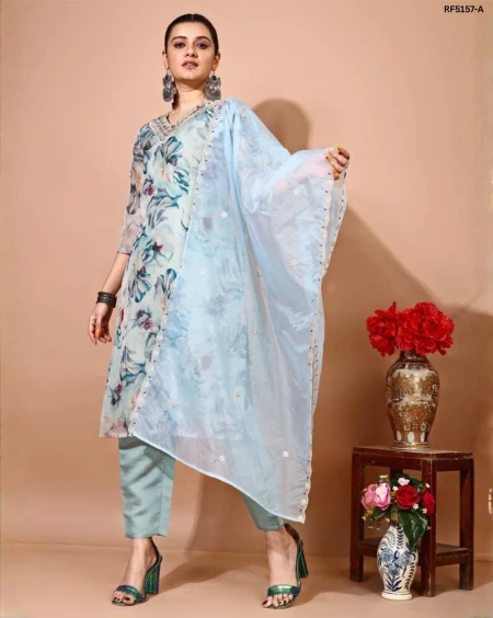 Royal Zari Embroidered Silk Kurti with Pant & Soft Net Dupatta!