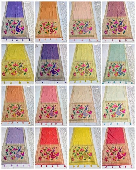 Elegant Paithani Silk Saree with Golden Zari & Meenakari Motifs!