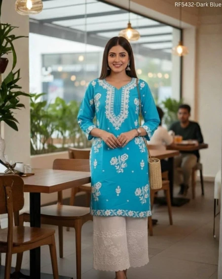 Cotton Embroidered Lace Kurti Pant Set Comfortable Ethnic Daily Wear!