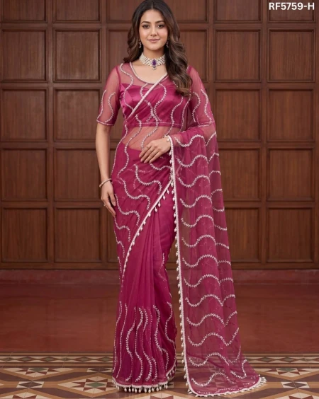 Elegant Net Saree with Beads, Sequins & Pearl Embroidery – Premium Party Wear!