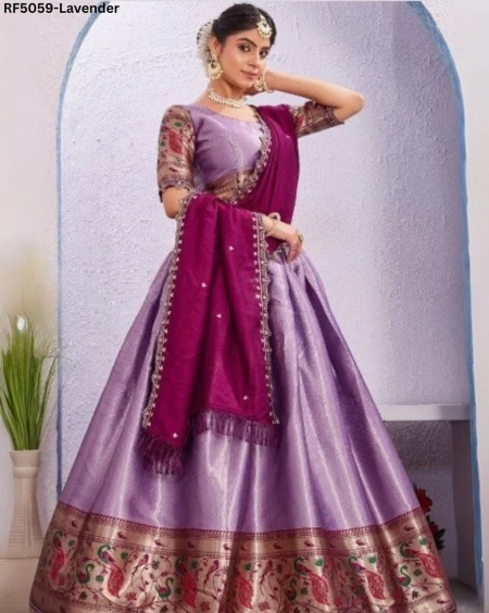 Jacquard Silk Lehenga with Intricate Zari and Cutwork Finish!