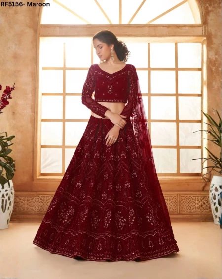 Glamorous Heavy Net Chain Work Lehenga with Elegant Lace Dupatta!