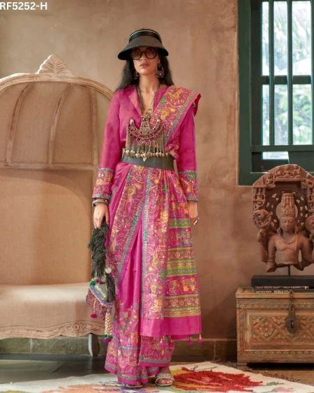 Shine with Every Step – P.V Silk Saree with Position Print & Star Work!