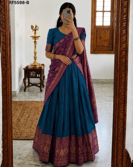 Lichi Silk Lehenga Set with Zari Border and Stitched Blouse!