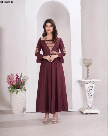 Heavy Maslin Embroidered Gown with Cotton Inner!