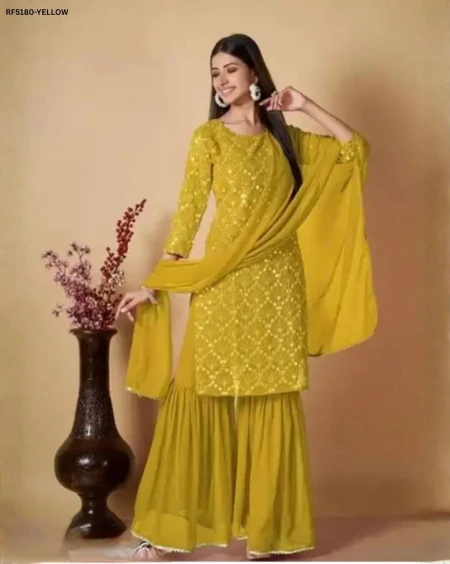 Premium Heavy Georgette Embroidered Sarara Set with Elegant Samosa-Border Dupatta!