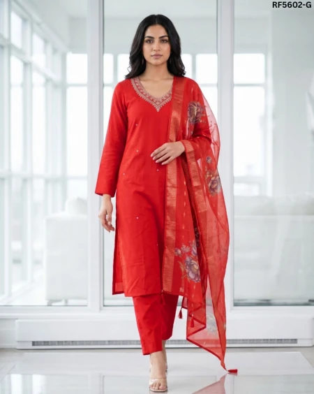 Elegant Viscose Roman Kurti Set with Hand Work & Chanderi Dupatta!