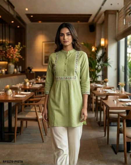 Heavy Rayon Short Kurti with Pleated Pattern & Embroidery Work!