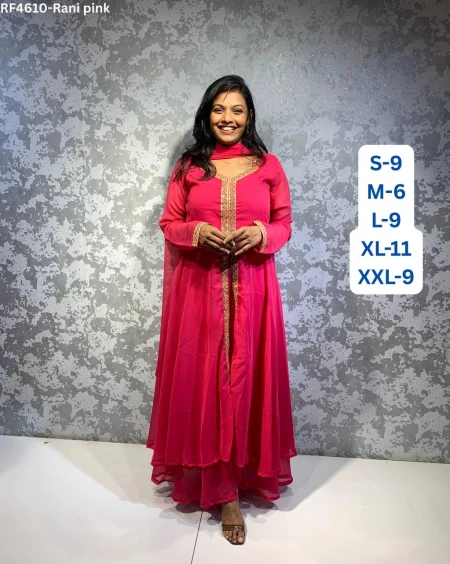 Presenting Elegance: Heavy Faux Georgette Gown with Pant and Dupatta.