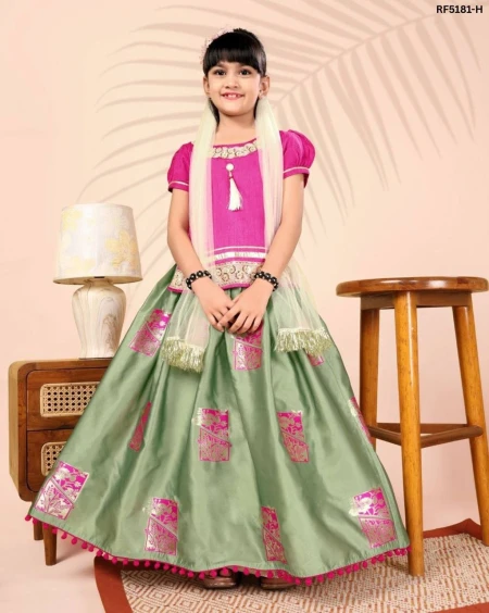 Beautiful Jacquard Art Silk Kid’s Pavadai Collection!