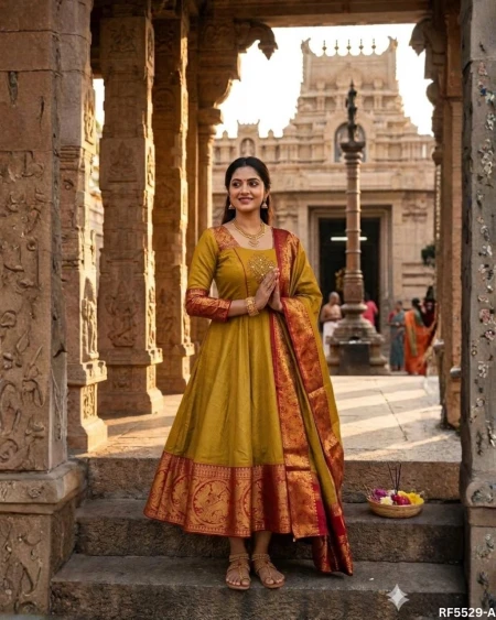 Kanchi Cotton Gown set with Lace Border Dupatta!