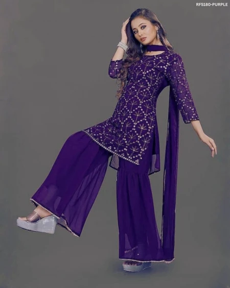 Premium Heavy Georgette Embroidered Sarara Set with Elegant Samosa-Border Dupatta!