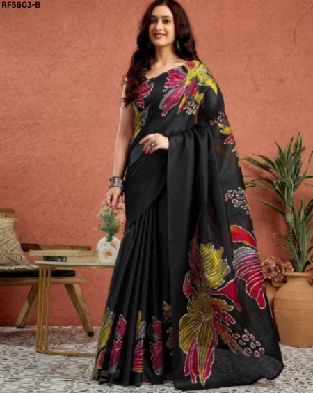 Semi Silk Digital Print Saree with Unstitched Blouse!