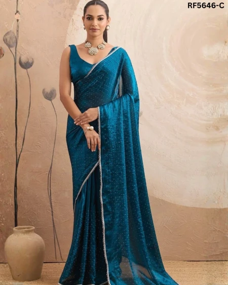 Double Tone Chiffon Stone Work Saree with Unstitched Blouse!