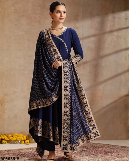 Heavy Rayon Embroidered Kurti Set with Foil Print & Rayon Dupatta!