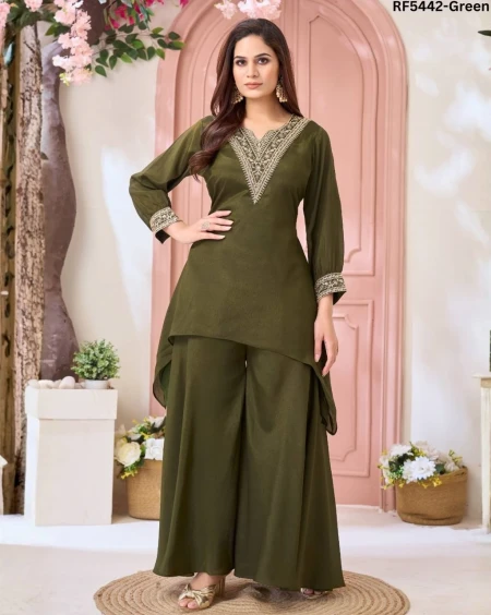 Chinon Embroidered Indo Western Top Palazzo Set Stylish Fusion Wear!