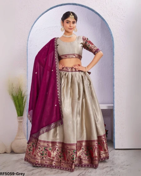 Jacquard Silk Lehenga with Intricate Zari and Cutwork Finish!