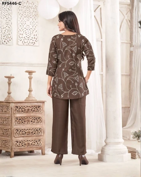 Cotton Blend Dori Embroidered Short Kurti Pant Set Elegant Ethnic Wear!