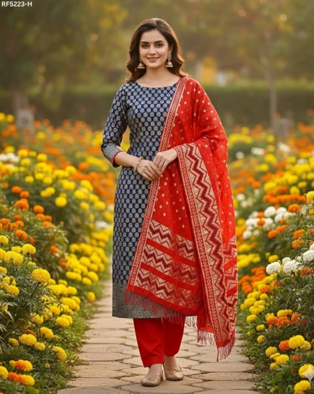 Banarasi Jacquard Unstitched Suit Material with Cotton Silk Bottom!