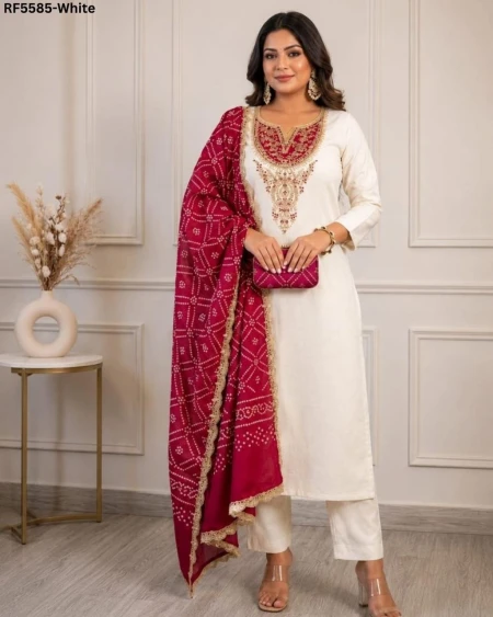 Slub Cotton Embroidered Kurti Set with Micro Dupatta!