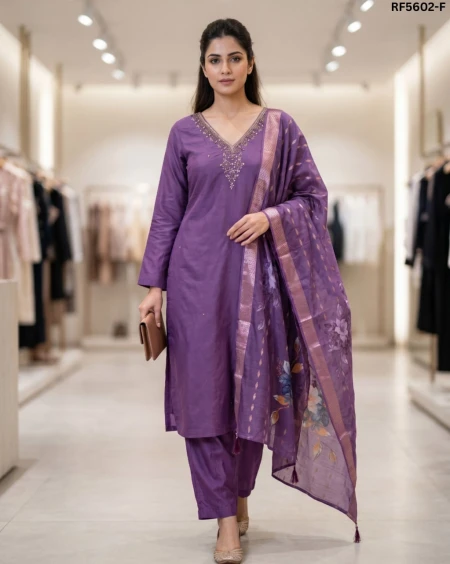Elegant Viscose Roman Kurti Set with Hand Work & Chanderi Dupatta!