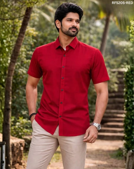 Classic Plain Cotton Silk Shirt with Half Sleeves!