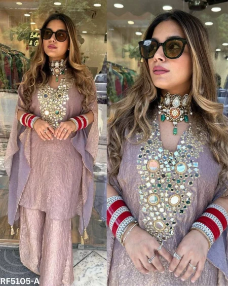 Elegant Fendy Kaftan with Palazzo & Real Mirror Work!