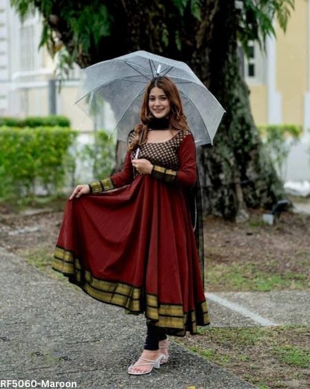 Festive Ready: Vichitra Silk Gown Set with Net Dupatta!
