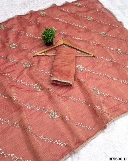 Elegant Salsa Saree with Bead Work & Embroidery Lace Border!